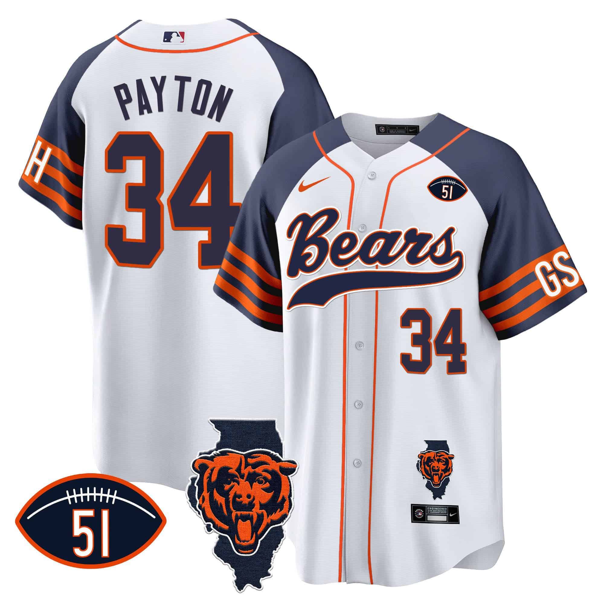 Men Chicago Bears #34 Payton White 2024 Nike Patch Baseball NFL Jersey style 2